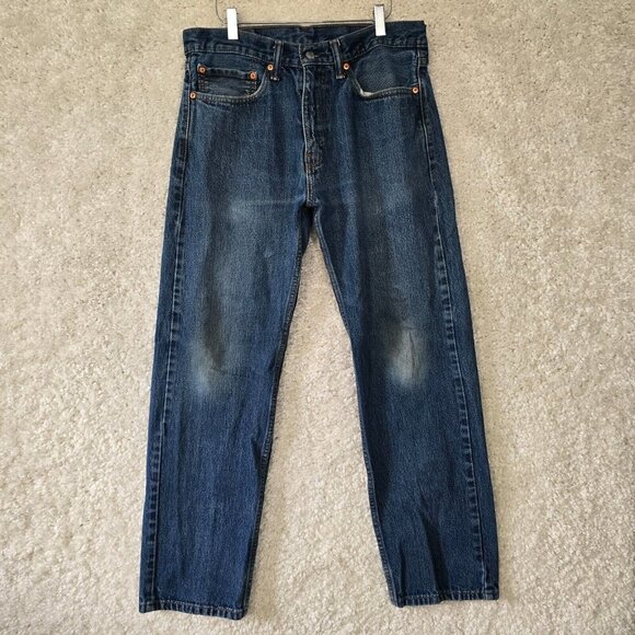 Levi’s 505 Mens Straight‎ Fit Jeans Size 34x32 (fits 32x30) Medium Wash Denim - Picture 1 of 15